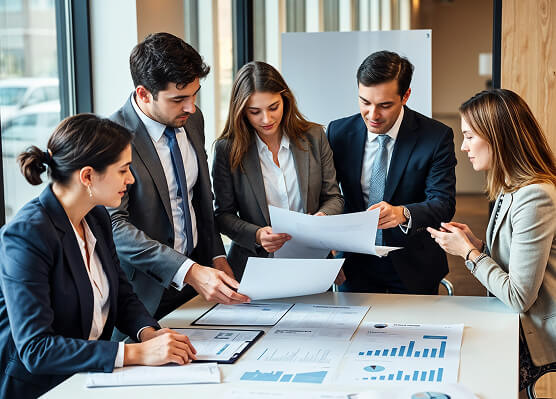 Compliance consultants reviewing business records
